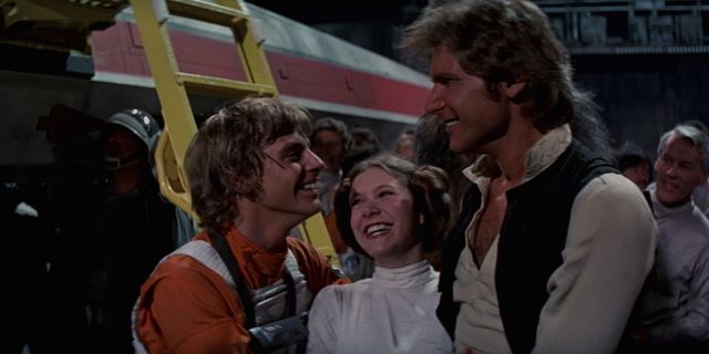 Luke, Leia, and Han after their victory